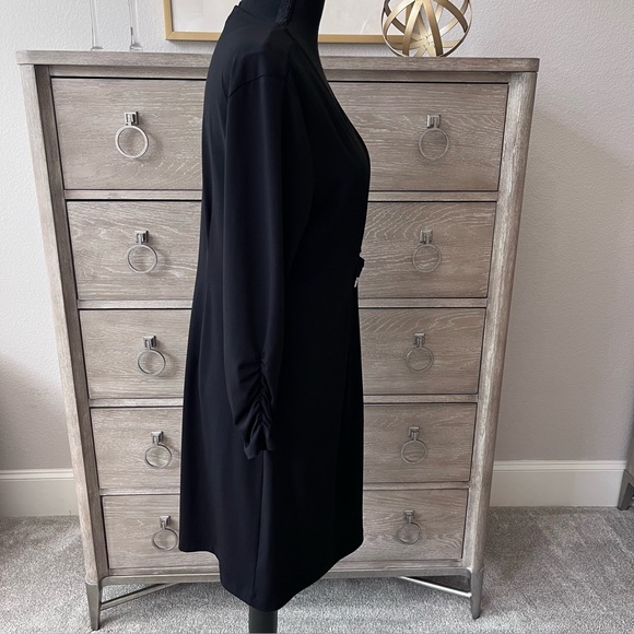 Alfani Black Dress Tunic Top A Line 3/4 Sleeve Silver Metal Waist Accent Sz M - Picture 2 of 8